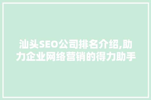 汕头SEO公司排名介绍,助力企业网络营销的得力助手