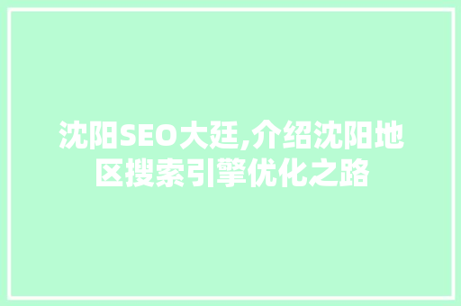 沈阳SEO大廷,介绍沈阳地区搜索引擎优化之路