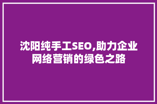 沈阳纯手工SEO,助力企业网络营销的绿色之路