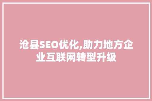 沧县SEO优化,助力地方企业互联网转型升级