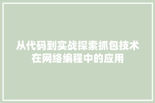 从代码到实战探索抓包技术在网络编程中的应用