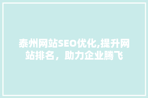 泰州网站SEO优化,提升网站排名，助力企业腾飞