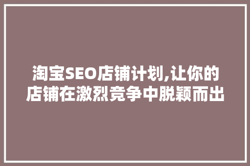 淘宝SEO店铺计划,让你的店铺在激烈竞争中脱颖而出