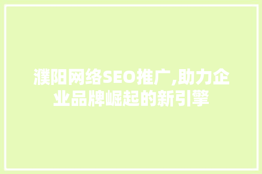 濮阳网络SEO推广,助力企业品牌崛起的新引擎