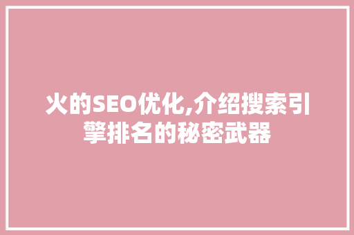 火的SEO优化,介绍搜索引擎排名的秘密武器
