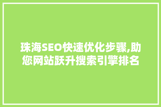 珠海SEO快速优化步骤,助您网站跃升搜索引擎排名