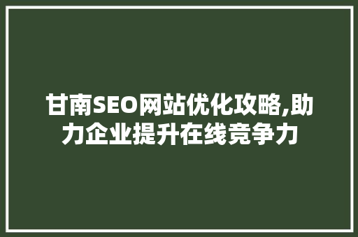 甘南SEO网站优化攻略,助力企业提升在线竞争力