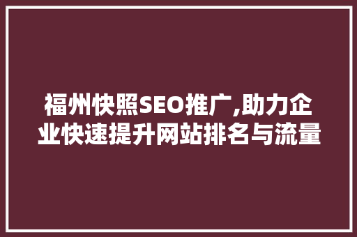 福州快照SEO推广,助力企业快速提升网站排名与流量