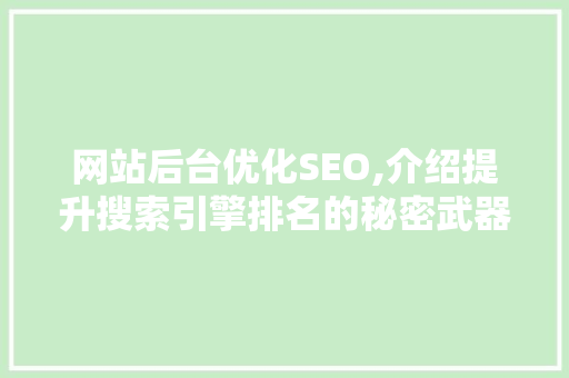 网站后台优化SEO,介绍提升搜索引擎排名的秘密武器