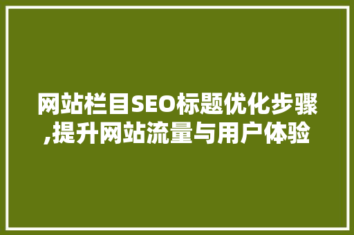 网站栏目SEO标题优化步骤,提升网站流量与用户体验的方法