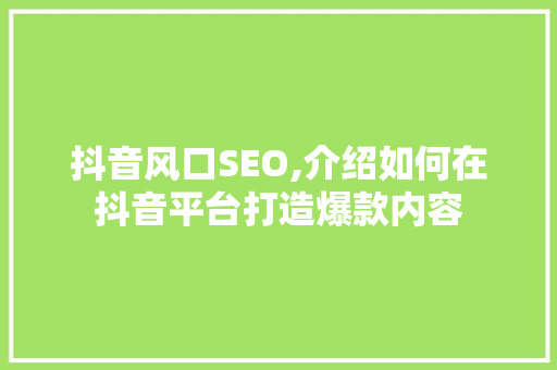 抖音风口SEO,介绍如何在抖音平台打造爆款内容