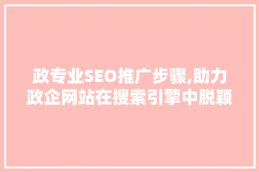 政专业SEO推广步骤,助力政企网站在搜索引擎中脱颖而出