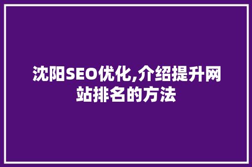 沈阳SEO优化,介绍提升网站排名的方法