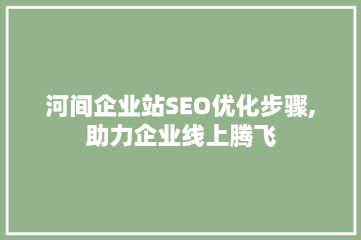 河间企业站SEO优化步骤,助力企业线上腾飞
