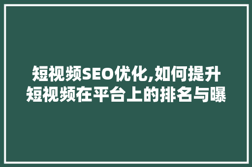 短视频SEO优化,如何提升短视频在平台上的排名与曝光