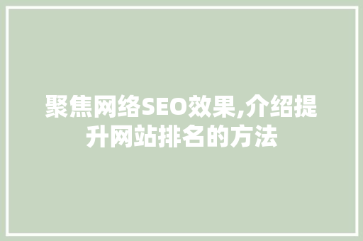 聚焦网络SEO效果,介绍提升网站排名的方法