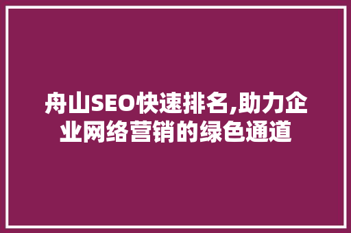 舟山SEO快速排名,助力企业网络营销的绿色通道