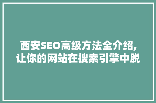 西安SEO高级方法全介绍,让你的网站在搜索引擎中脱颖而出
