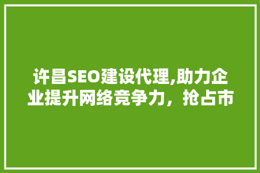 许昌SEO建设代理,助力企业提升网络竞争力，抢占市场先机  第1张