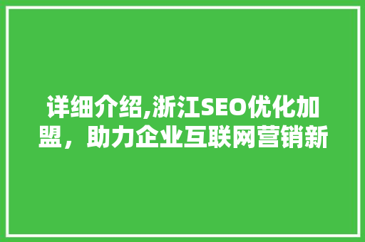 详细介绍,浙江SEO优化加盟，助力企业互联网营销新航向