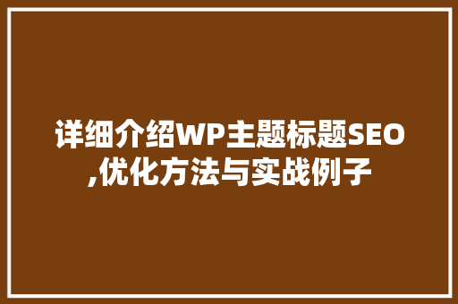 详细介绍WP主题标题SEO,优化方法与实战例子