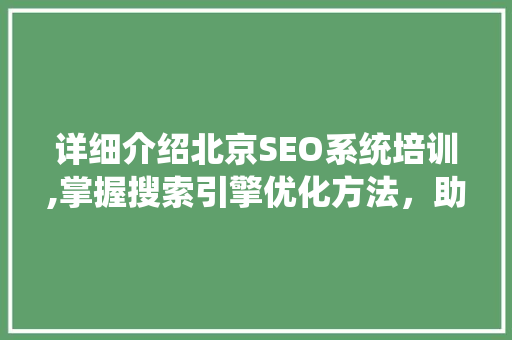 详细介绍北京SEO系统培训,掌握搜索引擎优化方法，助力企业腾飞