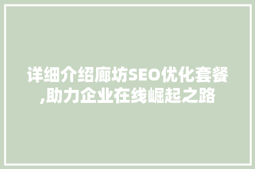 详细介绍廊坊SEO优化套餐,助力企业在线崛起之路
