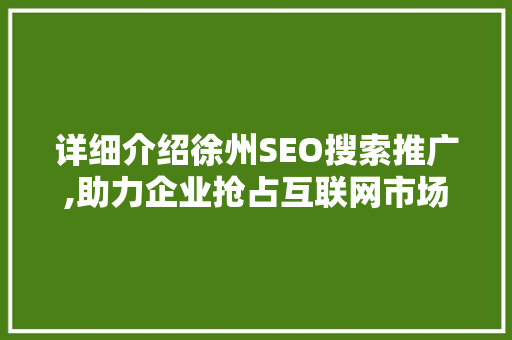 详细介绍徐州SEO搜索推广,助力企业抢占互联网市场高地