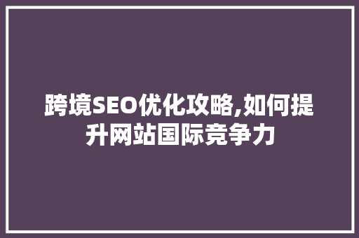 跨境SEO优化攻略,如何提升网站国际竞争力