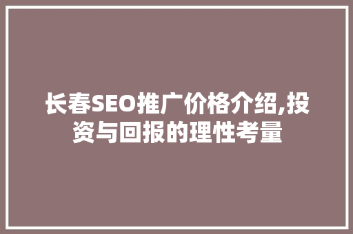 长春SEO推广价格介绍,投资与回报的理性考量