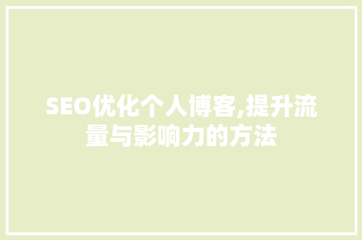 SEO优化个人博客,提升流量与影响力的方法