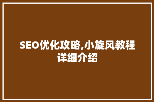 SEO优化攻略,小旋风教程详细介绍