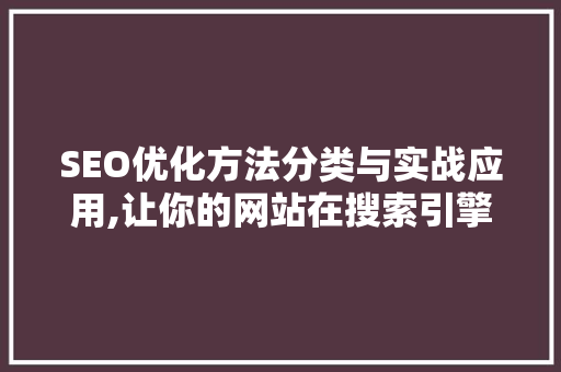 SEO优化方法分类与实战应用,让你的网站在搜索引擎中脱颖而出