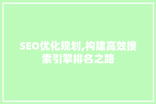 SEO优化规划,构建高效搜索引擎排名之路