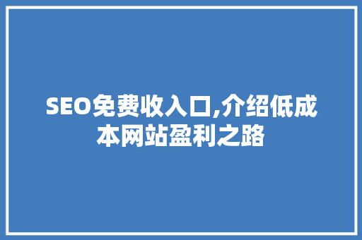 SEO免费收入口,介绍低成本网站盈利之路  第1张