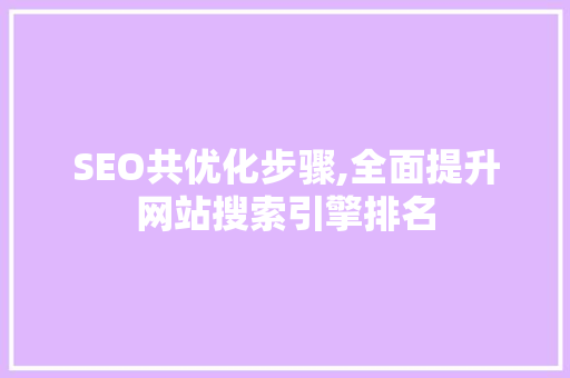 SEO共优化步骤,全面提升网站搜索引擎排名