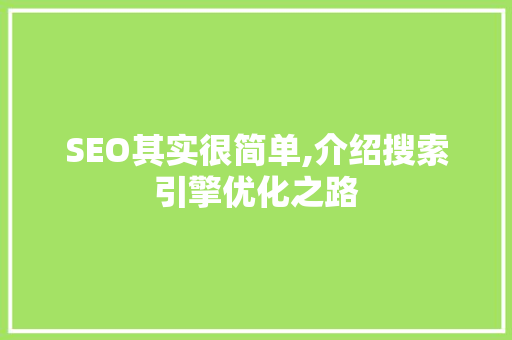 SEO其实很简单,介绍搜索引擎优化之路