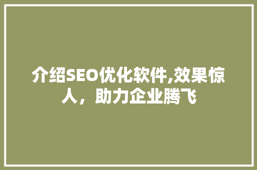 介绍SEO优化软件,效果惊人，助力企业腾飞  第1张