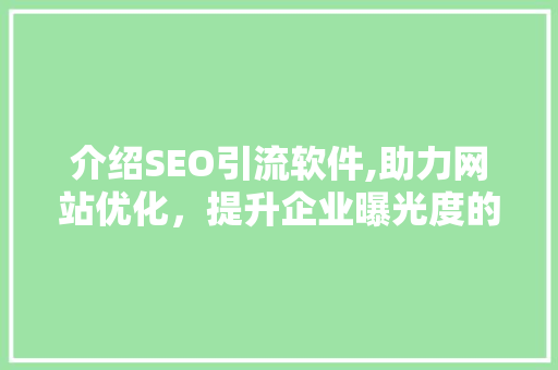 介绍SEO引流软件,助力网站优化，提升企业曝光度的神器