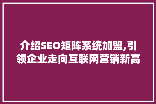 介绍SEO矩阵系统加盟,引领企业走向互联网营销新高度  第1张