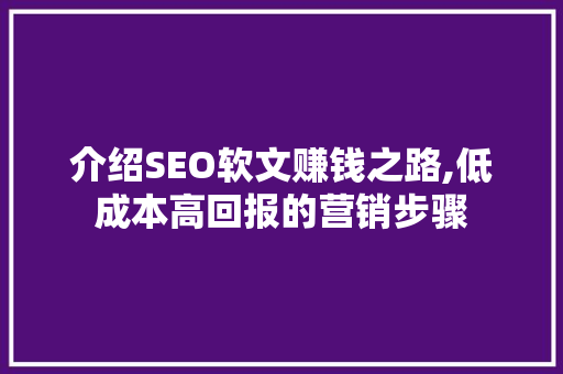 介绍SEO软文赚钱之路,低成本高回报的营销步骤