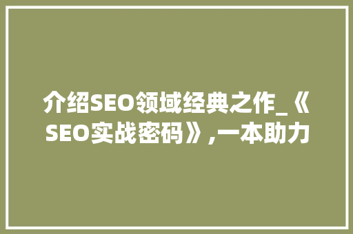 介绍SEO领域经典之作_《SEO实战密码》,一本助力网站排名的方法