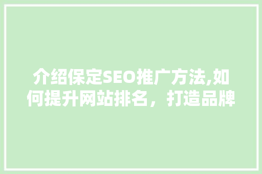 介绍保定SEO推广方法,如何提升网站排名，打造品牌影响力