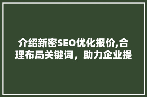 介绍新密SEO优化报价,合理布局关键词，助力企业提升在线竞争力
