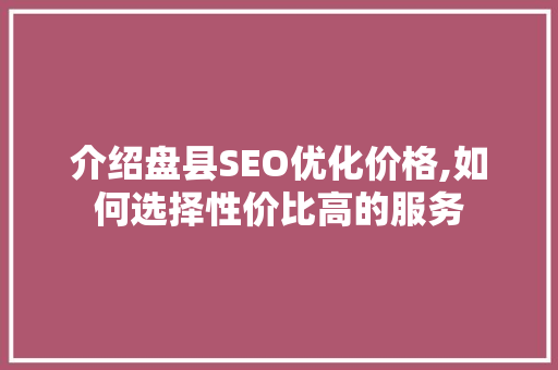 介绍盘县SEO优化价格,如何选择性价比高的服务