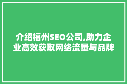 介绍福州SEO公司,助力企业高效获取网络流量与品牌曝光
