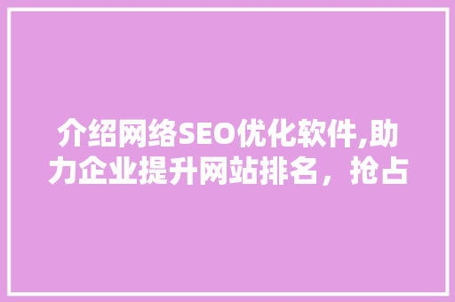 介绍网络SEO优化软件,助力企业提升网站排名，抢占市场先机