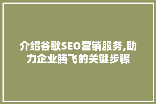 介绍谷歌SEO营销服务,助力企业腾飞的关键步骤