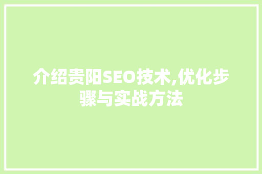 介绍贵阳SEO技术,优化步骤与实战方法