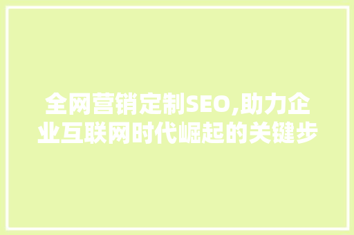 全网营销定制SEO,助力企业互联网时代崛起的关键步骤